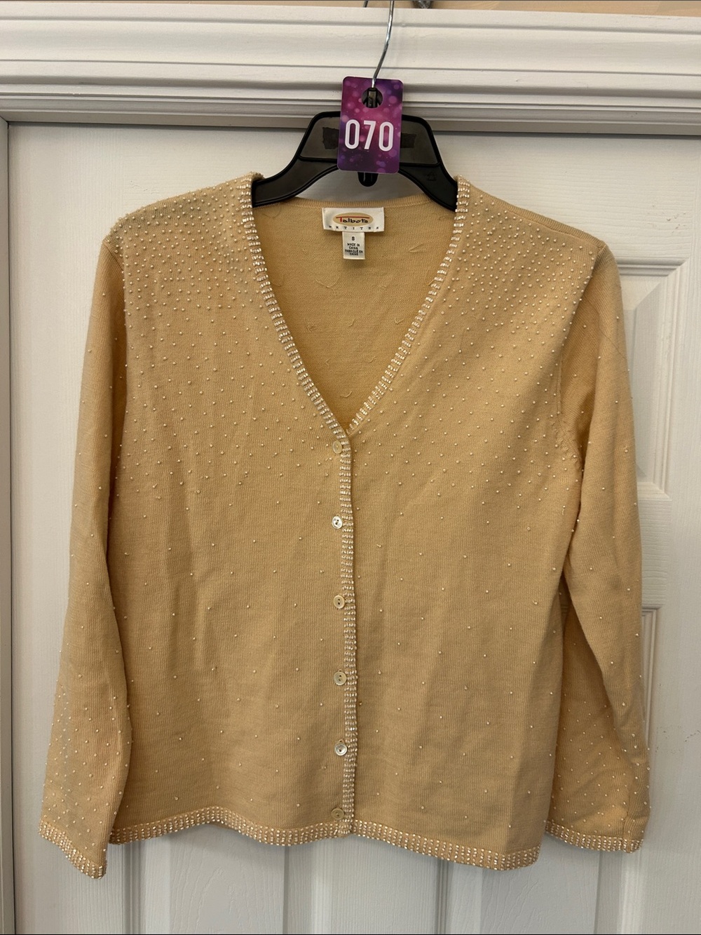 Talbots Beige Beaded V-Neck Cardigan